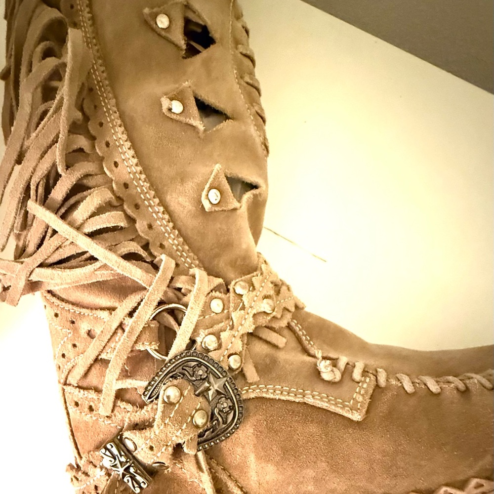 El Vaquero Italy  NWB Drifter mid height version Fringed Suede Mocassin boots - Picture 11 of 14